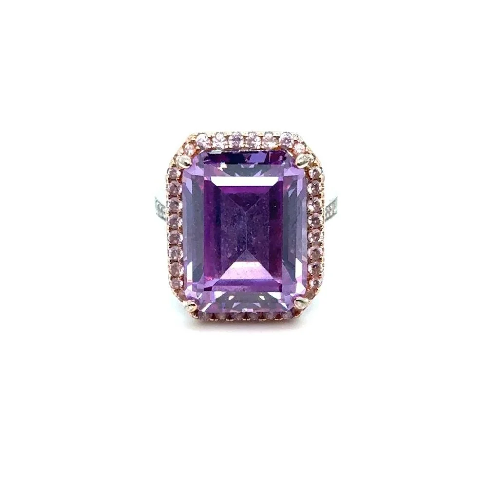 Amethyst Colored with Pink Cz Silver 925‎ Ring